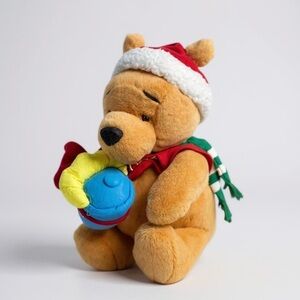Disney Winnie the Pooh Christmas Plush 1999 Santa Hat Honey Pot Holiday 19in